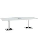 Konferenztisch, mit Tischanschlussfeld, bis 8 Personen, Boot, Standfuß, B 2400 x T 1200 x H 720-820 mm, weiß/silber
