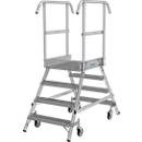 KRAUSE Podestleiter 2x4 Stufen, fahrbar, R13 Profilrost, beidseitig, Plattform 600x720 mm, Geländer 1,00 m