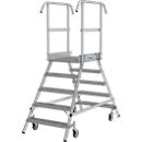 KRAUSE Podestleiter 2x5 Stufen, fahrbar, R13 Profilrost, beidseitig, Plattform 600x720 mm, Geländer 1,00 m