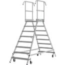 KRAUSE Podestleiter 2x8 Stufen, fahrbar, R13 Profilrost, beidseitig, Plattform 600x720 mm, Geländer 1,00 m