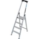 KRAUSE STABILO Stehleiter 4 Stufen, 225 kg, rutschhemmende Alu-Plattform, 80 mm D-Stufen, Sicherheitsbügel, Werkzeugablage