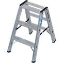 KRAUSE STABILO Stufen-Doppelleiter 2x3, 225 kg, 80 mm D-Stufen, beidseitig begehbar, Alu-Gelenke, SafetyCap