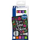 Kreidemarker STAEDTLER Lumocolor®, Rundspitze, Strichbreite 2,4 mm, für glatte Oberflächen, Flüssigkeit auf Wasserbasis, 5er-Set farbsoriert