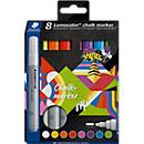 Kreidemarker STAEDTLER Lumocolor®, Rundspitze, Strichbreite 2,4 mm, für glatte Oberflächen, Flüssigkeit auf Wasserbasis, 8er-Set farbsoriert