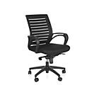 Krzesło biurowe BASIC, mechanizm bujany, ze stałymi podłokietnikami, ergonomiczne oparcie z siatki.
