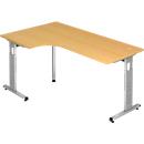 L-shaped desk ULM, left or right, W 2000 x D 1200 x H 650-850 mm, beech finish