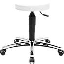 Laborhocker Topstar Tec 70, desinfektionsmittelbeständig, gepolstert, Hartbodenrollen, Ø 35 x H 390 – 520 mm, weiss