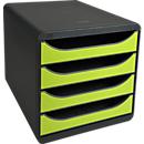 Ladebox Big Box Iderama anijsgroen, 4 open lades, A4/A4+/24x32 cm, geruisloos, veiligheidsstop Vragen