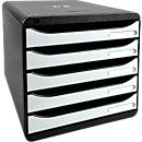 Ladebox BIG-BOX PLUS, A4+ formaat, 5 halfopen laden met uittrekstop, verzonken greep &amp; etikethouder, zwart-wit