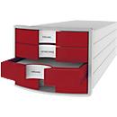 Ladebox HAN Impuls 2.0, 4 schuifladen, A4-formaat, stapelbaar, gesloten, grijs/rood
