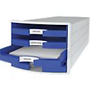 Ladebox HAN Impuls 2.0, 4 schuifladen, A4-formaat, stapelbaar, open, grijs/blauw