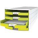 Ladebox HAN Impuls 2.0, 4 schuifladen, A4-formaat, stapelbaar, open, wit/lemon