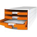Ladebox HAN Impuls 2.0, 4 schuifladen, A4-formaat, stapelbaar, open, wit/oranje