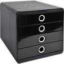 Ladebox POP-BOX zwart/zilver, 4 gesloten laden, A4/A4+/24x32 cm, geruisloos, veiligheidsstop