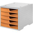 Ladebox styro® styroswing, 5 laden, uittrekstop &amp; verzonken greep, stapelbaar, B 270 x D 340 x H 255 mm, polystyreen, grijs-aprikoos