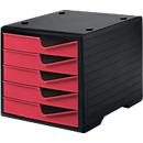 Ladebox styro® styroswing, 5 laden, uittrekstop &amp; verzonken greep, stapelbaar, B 270 x D 340 x H 255 mm, polystyreen, zwart-cranberry
