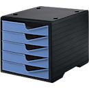 Ladebox styro® styroswing, 5 laden, uittrekstop &amp; verzonken greep, stapelbaar, B 270 x D 340 x H 255 mm, polystyreen, zwart-korenbloem