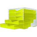 Ladebox styro® styroswing NEONline, 5 laden, uittrekstop &amp; verzonken greep, stapelbaar, B 270 x D 340 x H 255 mm, polystyreen, transparant neongeel