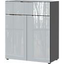 Ladekast, met 1 lade en 2 deuren, glazen front en bovenblad, B 830 x D 420 x H 1020 mm, grafiet/zilvergrijs