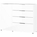 Ladekast, met 1 lade en 2 deuren, glazen front en bovenblad, B 830 x D 420 x H 1020 mm, wit