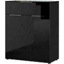 Ladekast, met 1 lade en 2 deuren, glazen front en bovenblad, B 830 x D 420 x H 1020 mm, zwart