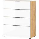 Ladekast, met 4 laden, glazen front en blad, B 830 x D 420 x H 1020 mm, Navarra eik/wit