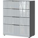 Ladekast, met 4 laden, glazen front en bovenblad, B 830 x D 420 x H 1020 mm, grafiet/zilvergrijs