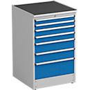 Ladekast Treston, 7 laden, afsluitbaar, B 715 x D 715 x H 1100 mm, staal, lichtgrijs RAL 7035/blauw RAL 5007
