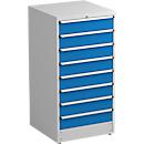 Ladekast Treston, 9 laden, afsluitbaar, B 715 x D 715 x H 1400 mm, staal, lichtgrijs RAL 7035/blauw RAL 5007