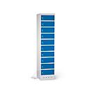 Laptopkast met laadfunctie, 10 vakken met cilinderslot, plaatstaal lichtgrijs RAL 7035/gentiaanblauw RAL 5010