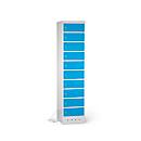 Laptopschrank mit Ladefunktion, 10 Abteile mit Zylinderschloss, Stahlblech lichtgrau RAL 7035/lichtblau RAL 5012