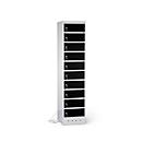Laptopschrank mit Ladefunktion, 10 Abteile mit Zylinderschloss, Stahlblech lichtgrau RAL 7035/tiefschwarz RAL 9005