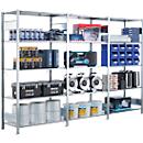 Legbordstelling - 1 basis- + 2 aanbouwelementen - staal - B 3072 x D 400 x H 2000 mm - met 15 legborden - grijs
