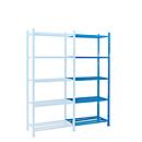 Legbordstelling-aanbouwsectie, m. 5 draadrooster-legborden, B 1260 x D 800 x H 2500 mm