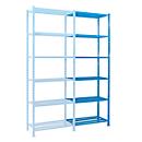 Legbordstelling-aanbouwsectie, m. 6 draadrooster-legborden, B 1260 x D 800 x H 3000 mm