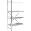 Legbordstelling, aanbouwstelling, roestvrij staal, geperforeerde bodem, H 2000 x B 875 x D 600 mm