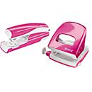 LEITZ® Bürolocher + Tischheftgerät Wow SET, metallic-pink