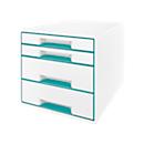 LEITZ® desktop drawers WOW CUBE 5213, 4 drawers, DIN A4, polystyrene, ice blue