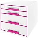 LEITZ® desktop drawers WOW CUBE 5213, 4 drawers, DIN A4, polystyrene, pink