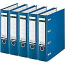 LEITZ® Doppelordner 1012, 2 x A5, Rückenbreite 75 mm, Präzisions-Hebelmechanik, Sichttasche für Rückenschild, Griffloch, Polypropylen, blau, 5 Stück