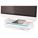 LEITZ® Ergo WOW Monitorständer, ergonomisch, für Monitore bis 27', 2-stufig höhenverstellbar mit Ablagefläche für Tastatur, B 209 x H 112 mm, weiss/blau