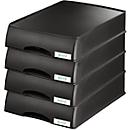 LEITZ® letter tray with drawer Plus, A4, plastic, 4 pack, black
