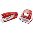 LEITZ® office punch + desktop stapler SET, red