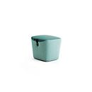 Leyform Hocker, schwarzer Ledergriff, Sitzmaße B 520 x T 440 x H 440 mm, 2-farbiger Stoffbezug und Mehrschichtholz, dunkelgraublau/hellgraublau