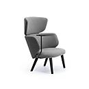 Leyform Loungesessel Alise Mittelhoch mit Schreibplatte, B 840 x T 710 x H 1060 mm, Wollmischgewebe/Holz, dunkelgrau/schwarz