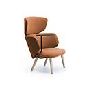 Leyform Loungesessel Alise Mittelhoch mit Schreibplatte, B 840 x T 710 x H 1060 mm, Wollmischgewebe/Holz, dunkelorange/Esche Natur