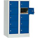Locker cabinet, sheet steel, hinged right door, cylinder lock, 10 compartments, W 600 x H 965 mm, grey l. RAL 7035/blue genc. BLUE RAL 5010