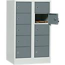 Locker cabinet, sheet steel, hinged right door, cylinder lock, 10 compartments, W 600 x H 965 mm, grey l. RAL 7035/blue grey. RAL 7031