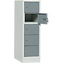 Locker cabinet, sheet steel, hinged right door, cylinder lock, 5 compartments, W 300 x H 965 mm, grey l. RAL 7035/blue grey. RAL 7031