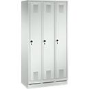 Locker Evolo S 3000, 3 compartments, steel, plinth height 100 mm, safety swivel pin lock, light grey/light grey